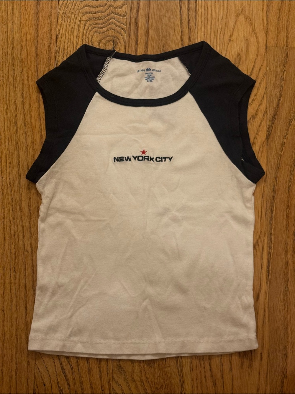 Brandy Melville New York City (NYC) Sleeveless Raglan Baby Tee - White & Navy